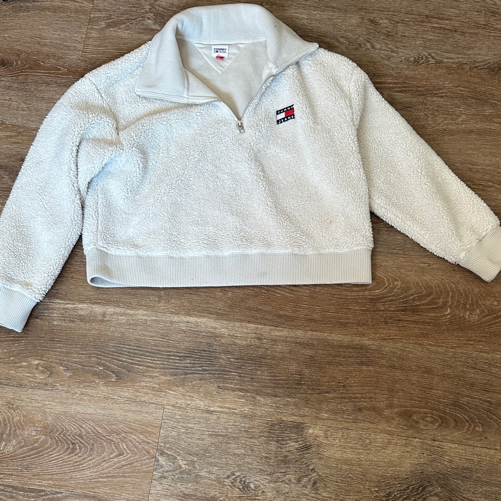 Tommy Hilfiger Cream Sherpa Quarter-Zip Pullover